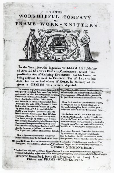 To the Worshipful Company of Frame-Work-Knitters by English School